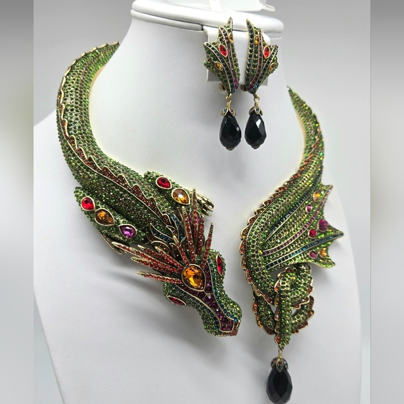 Heidi Daus Mystical Masterpiece Dragon Statement Necklace and Earring Set - Picture 5 of 13